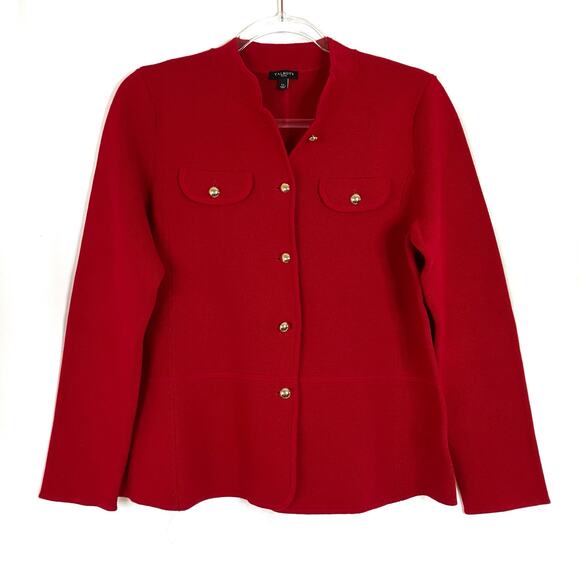 Talbots | Red Sweater Gold Button Front Cotton Rayon Blend Womens Large Petite - Picture 1 of 5